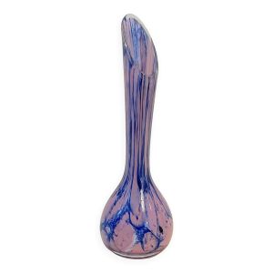 Vase soliflore en verre soufflé bleu et rose la Rochère style Murano