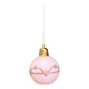 Suspension globe vintage en opaline blanche et dorée