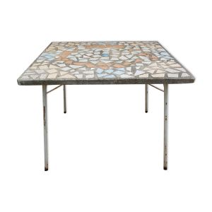 Table de jardin années 50 en ciment et carreaux