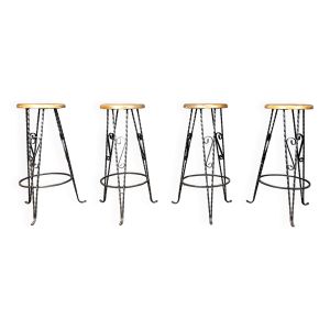 Tabourets de bar vintage en fer forgé français, années 1960 - lot de 4
