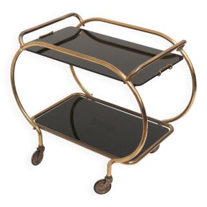 Desserte de bar / desserte / table d'appoint en laiton et verre noir par Grünstadt
