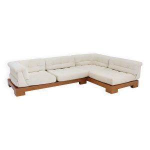 Canapé d'angle vintage Roche Bobois Mah Jong 1ère édition en lin par Hans Hopfer