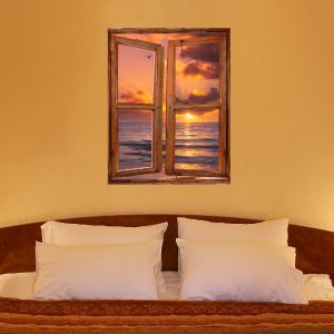 Sticker trompe l'oeil Coucher de soleil sur la mer