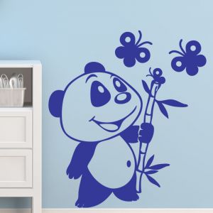 Sticker panda avec bambou et papillons