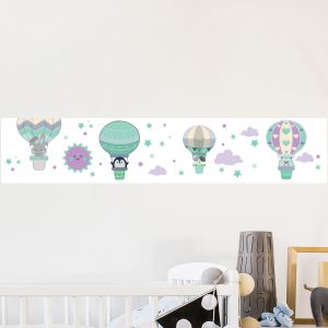 Stickers frise chambre enfant animaux navigateurs dans le ciel