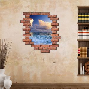 Sticker trompe l'oeil Mer dans un cadre de brique