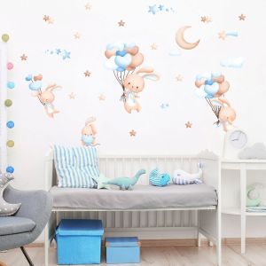 Stickers animaux lapins avec des ballons bleus