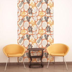 Papier peint préencollé orange feuilles tropicales H300 x L60 cm