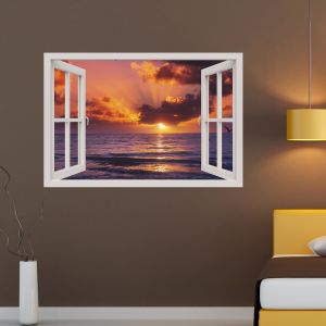 Sticker trompe l'oeil Coucher de soleil &agrave; la mer