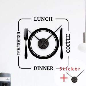 Sticker horloge Breakfast, lunch, coffee, dinner et les couverts