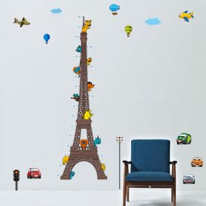 Sticker toise Tour Eiffel pour enfants avec animaux et avions