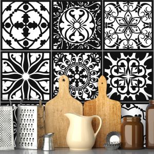 9 stickers carrelages azulejos baroque nuance blanc et noir