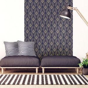 Papier peint pr&eacute;encoll&eacute; formes g&eacute;om&eacute;trique chic bleu fonc&eacute;...