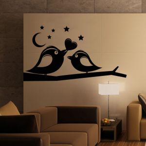 Sticker Oiseaux amoureux et étoiles