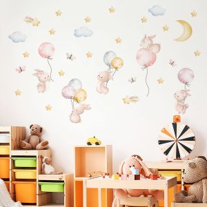 Stickers animaux lapins avec les ballons roses