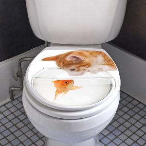 Sticker abattant toilette chat et poisson d’or