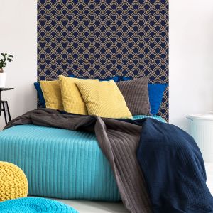 Papier peint pr&eacute;encoll&eacute; scandinave art d&eacute;co bleu fonc&eacute; arches...