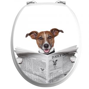 Sticker abattant toilette chien avec un journal