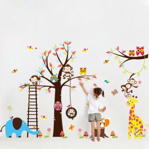 Sticker géant pour enfant - arbre, singe, girafe et oiseaux