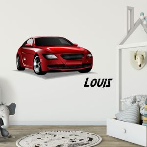 Sticker pr&eacute;nom personnalis&eacute; voiture sportive rouge