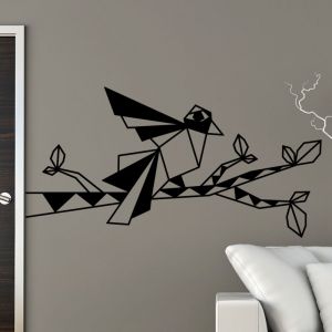 Sticker origami oiseau sur sa branche
