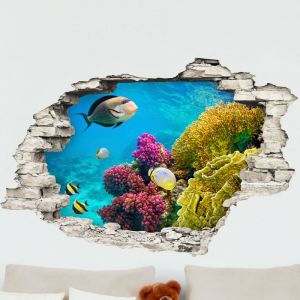 Sticker trompe l'œil Poissons dans une mer bleue