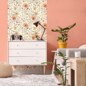 Papier peint préencollé fleurs vintage coquelicots H300 x L60 cm