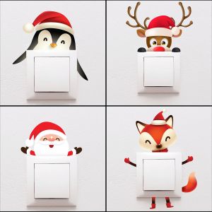 4 Stickers interrupteur animaux de noël et père noël