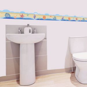 Sticker plage, mer et coquillages en frise