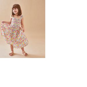 Robe longue à imprimés fleuris, écru