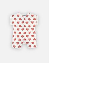 Combishort &agrave; imprim&eacute;s en coton, &eacute;cru/rouge