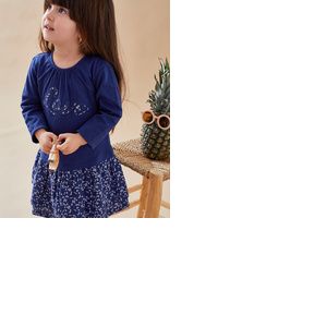 Robe bi-mati&egrave;re &agrave; manches courtes, bleu marine