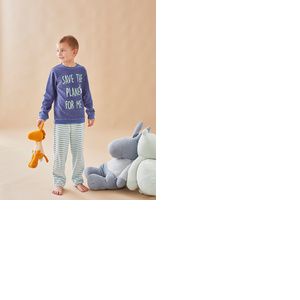 Pyjama 2 pi&egrave;ces en velours, bleu/vert