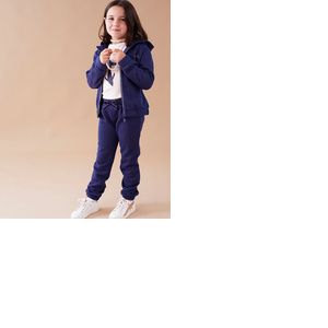 Pantalon confort jogging en molleton pailleté, bleu marine