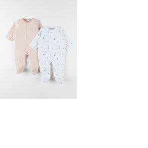 Set de 2 pyjamas 1 pièce en jersey, abricot/écru