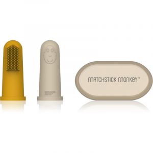 Matchstick Monkey Silicone Finger Toothbrush brosse &agrave; dents de doigt pour b&eacute;b&eacute; avec &eacute;tui Yellow/ Beige 2 pcs