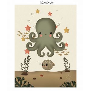 OTOTO Atelier Affiche Pieuvre Tako 30X40 cm | animaux marins pastel