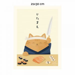 OTOTO Atelier Affiche Sushi Chef 21X30 cm | illustration japonaise kawaii