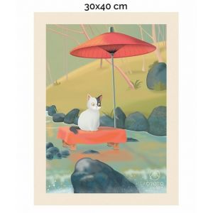 OTOTO Atelier Affiche Kibune River 30X40 cm | Poster Japon chat rivi&egrave;re
