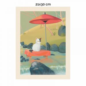 OTOTO Atelier Affiche Kibune River 21X30 cm | Poster Japon chat rivi&egrave;re