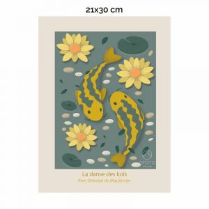 OTOTO Atelier Affiche La Danse des Ko&iuml;s 21X30 cm | Illustration carpes ko&iuml; Japon