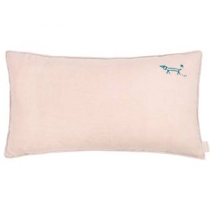 NOBODINOZ Coussin 50 x 30 cm brodé lin français - Chien | lin | décoration | moment convivial