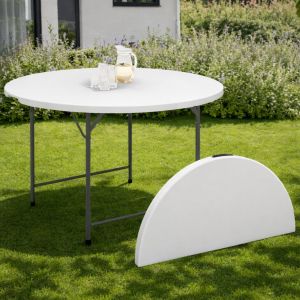 Table pliante d'appoint portable ronde 122 cm camping ou r&eacute;ception avec housse blanche