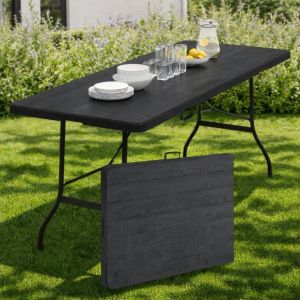 Table pliante d appoint portable 180 CM pour camping ou r&eacute;ception bois noir