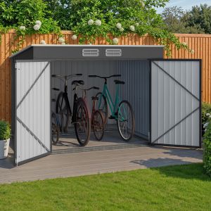 Abri &agrave; v&eacute;los en m&eacute;tal gris anthracite verrouillable avec kit d'ancrage pour 4 v&eacute;los