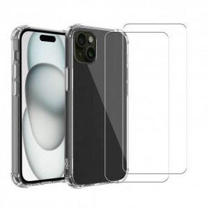 Coque iPhone 15 Plus et 2 &eacute;crans de protection - TPU - Transparent - Reconditionn&eacute;