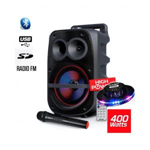 Enceintes sono Enceinte Mobile High Power autonome à LED RVB 400W 8" - USB/SD/BT/FM + Micro VHF - Pickering FX08 + Jeu UFO Ovni - Reconditionné