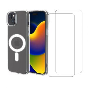 Coque iPhone 15 et 2 &eacute;crans de protection - TPU - Transparent - Reconditionn&eacute;