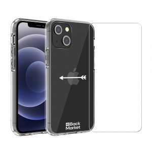 Coque Back Market iPhone 13 et &eacute;cran de protection - Plastique recycl&eacute; - Transparent - Reconditionn&eacute;