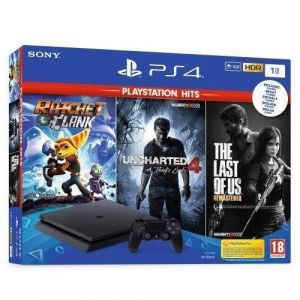 PlayStation 4 Slim 500Go - Noir + The Last of Us Remastered + Ratchet & Clank + Uncharted 4 A Thief's End - Reconditionné